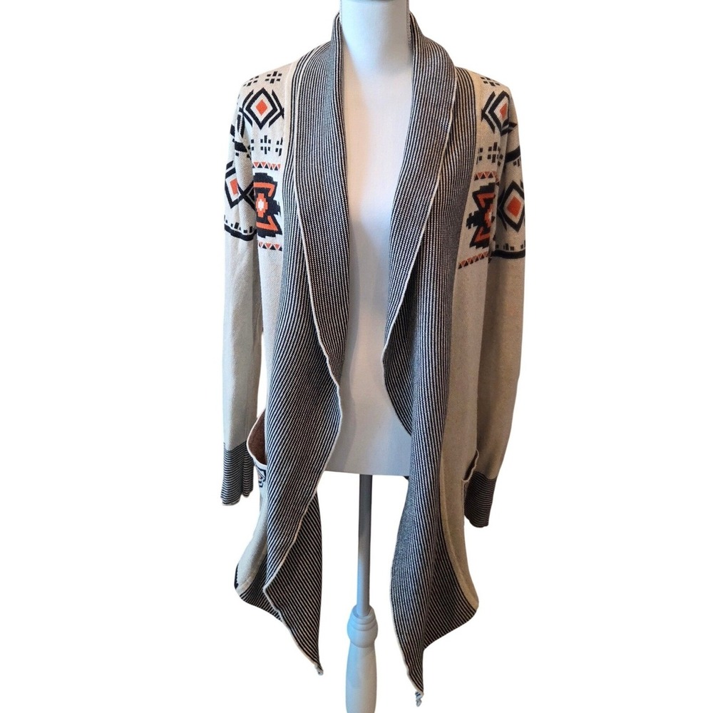 Womens XL 100% Cotton Southwestern Aztec Waterfall Open Cardigan Cozy Fall Style
